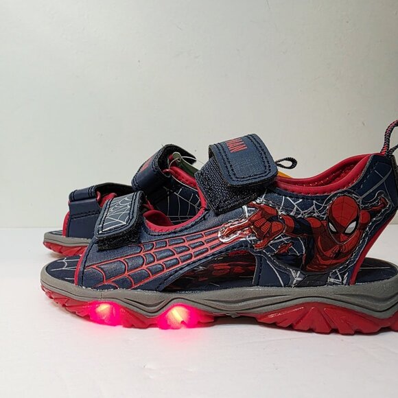 Spider-Man Toddler Boy Light Up Sandals Shoes Sz 6 Marvel Comic Blue Gray - Picture 5 of 5